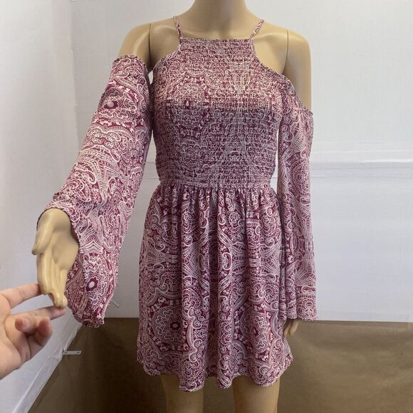 Mi Ami Women’s Smocked Open Shoulder Dress Deep Pink Small Pre Owned - Picture 10 of 16